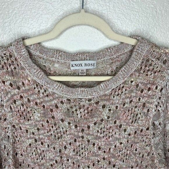 Knox Rose Boho Open Knit Ruffle Hem Long Sleeves Pullover Sweater - Picture 4 of 10